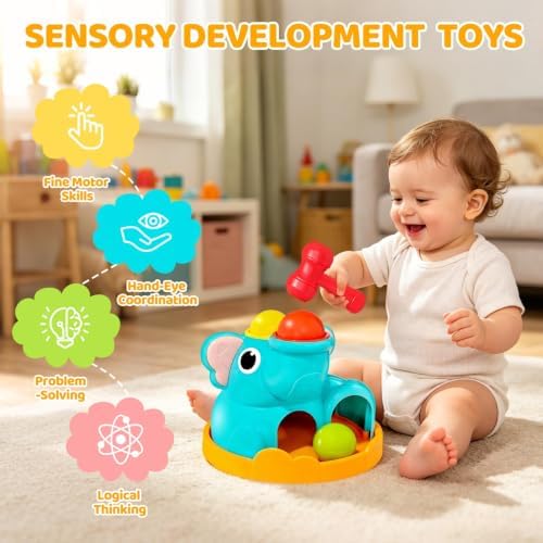 DQMOON Montessori Toys for 1 Year Old - Elephant Hammering Pounding Toy - Educational Toddler Activities for 1 2 3 Year Old Boy&Girl Christmas Birthday Gifts - Image 2