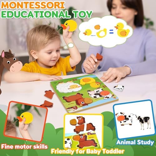 Farm Animal Wooden Puzzle for Toddlers 1-3, Sensory Montessori Toy Classroom Preschool Learning Activities Educational Toy Valentine Gift for Girl 3-5, Boy 2 3 4 5 Year Old Baby Easter Basket Stuffer - Image 4