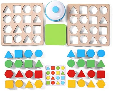 Wooden Puzzles Shape Color Matching Board Games Preschool Educational Montessori Toys for Kids 3 4 5 6 Years Old Boys Girls Brain Teaser Puzzle Logic Game with Bell Cards - Image 2