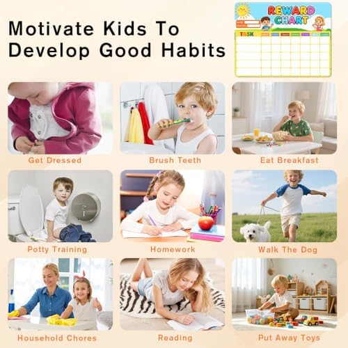 Magnetic Reward Chart, Dry Erase Weekly Behavior Chore Chart with 1 Markers, Reusable Fridge Responsibility Incentive Daily Routine Task Tracker for Potty Training Home School - Image 6