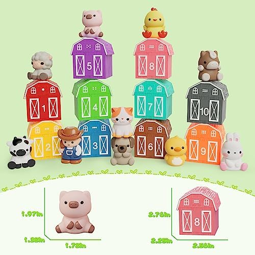 20 PCS Farm Animal Barn Playset & Finger Puppets,Farm Toys for Toddlers 1-3 - Image 3