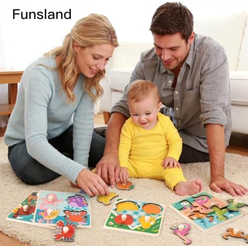 Wooden Toddler Puzzles - 4 Pcs Eco-Friendly Animal Patterns Jigsaw With Handles - Infant Kid Fine Motor Skill Learning Educational Montessori Toys for 1-3 Years Old - Image 2