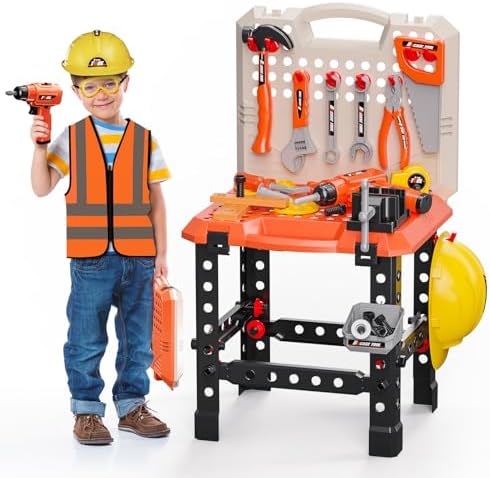 Kids Tool Bench with Power Drill, Realistic Tools, Construction Vest by Unknown
