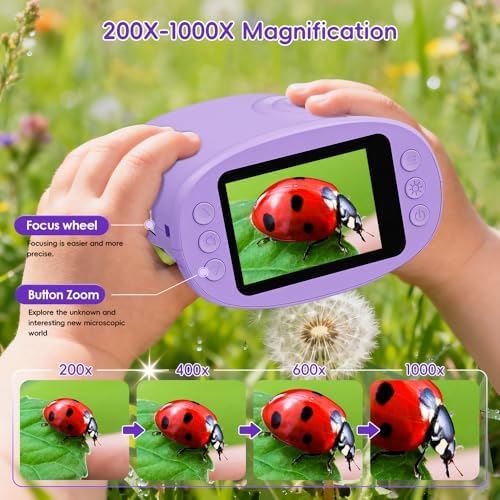 Temodu Kids Microscope 2.0" Screen 1000X Digital Microscope for Kids, Mini Pocket Handheld Microscopes for Children Birthday Festival Gift, Science Education Fun Toys for Boys Girls Ages 4-12 (Purple) - Image 4
