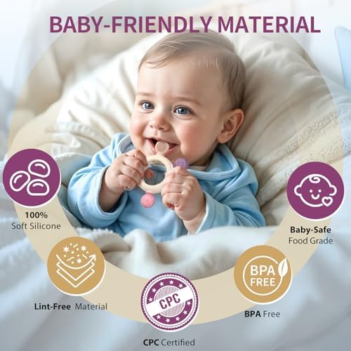 akolik Baby Teething Toys,Teething Relief Teethers Toy for Babies 0-3-6-9-12 Months Old Boys Girls BPA Free Baby Chew Toys Infant Toys Newborn Accessories(Ringer Pink) - Image 2