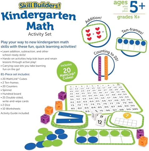 Learning Resources Skill Builders Kindergarten Math Activity Set - Kindergarten Learning Math Manipulatives Game, Number and Counting Blocks Activities, Classroom Manipulatives Teaching Materials - Image 5