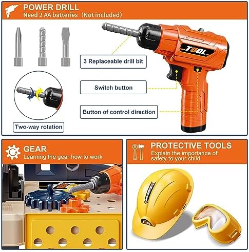 Kids Tool Bench with Power Drill and Realistic Tools Accessories - Image 2