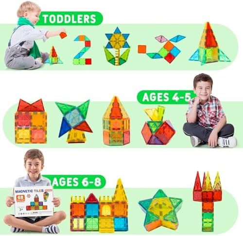 EchoPlan Magnetic Tiles,68PCS Magnetic Building Blocks for Toddlers Kids - Image 6