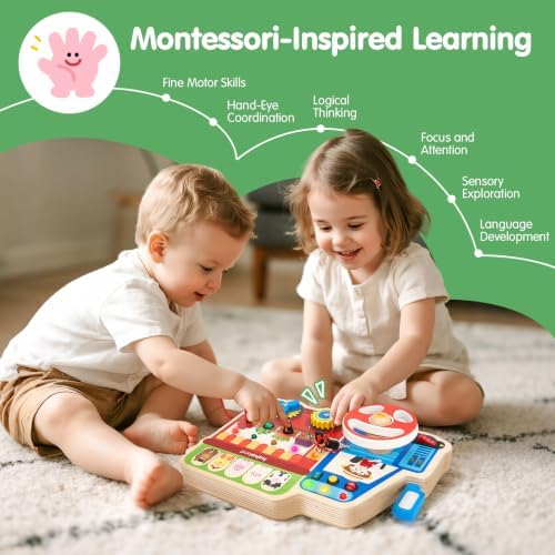 hahaland Montessori Busy Board for Toddlers 3-5, 18-in-1 Wooden Busy Board - Image 5