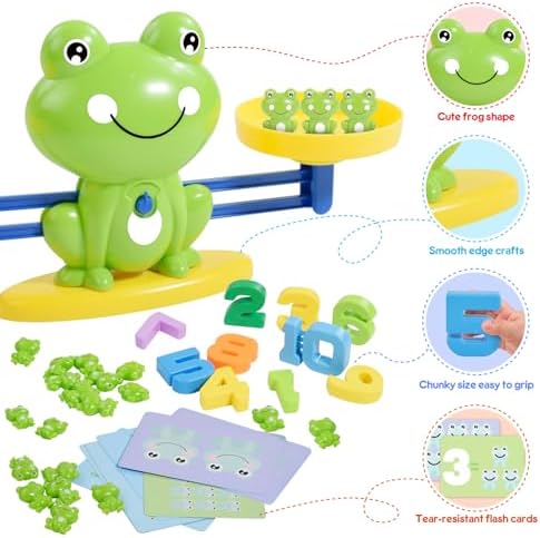 BAKAM Frog Balance Scale Toy, Number Counting Blocks Games, Montessori Math Games for Kids 5-7, Preschool Kindergarten Learning Activities, STEM Educational Toys for 3+ Year Old - Image 5