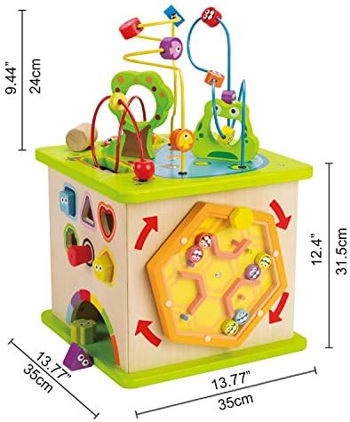 Hape Country Critters Play Cube| Wooden Learning Puzzle Toy for Toddlers, 5-Sided Activity Centre with Animal Friends, Shapes, Mazes, Wooden Balls, Shape Sorter Blocks and More - Image 5