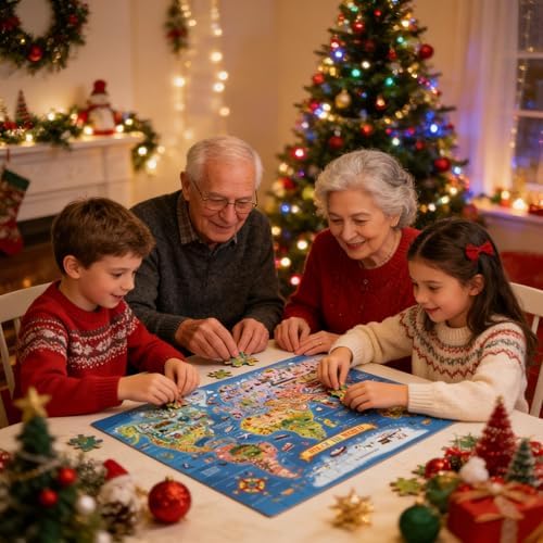 200 Pieces World Map Jigsaw Puzzle for Kids Ages 4-8, Environmental Recyclable Cardboard, Portable, Hand-Eye Coordination, Spark Educational Conversations - Image 7