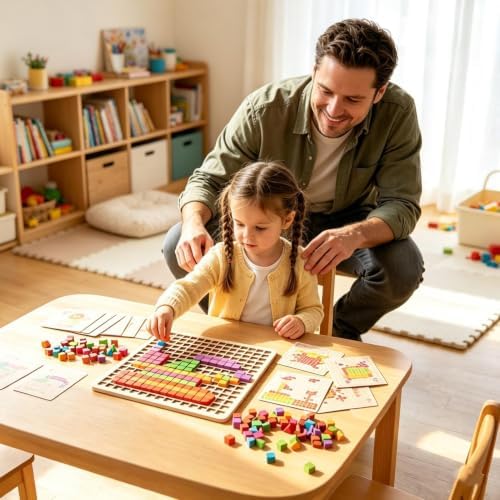 Wooden Pattern Blocks Colorful Geometric with Teaching Cards 210 Pieces - Image 2