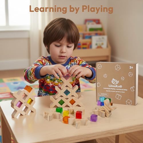 Woodtoe 80 PCS Rainbow Building Blocks Set, Wooden Blocks for Kids Ages 3-6 - Image 7