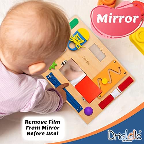 Driddle Busy Board - Wooden Montessori Activity Board for Toddlers & Kids - 12 Educational Sensory Toys to Learn Basic Life Skills & Develop Fine Motor Skills + Baby Mirror - Image 6