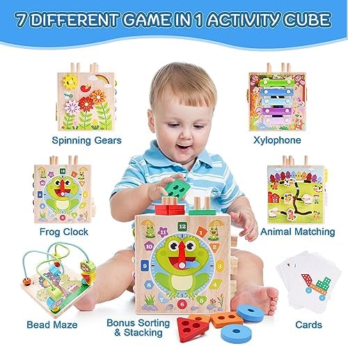 Wooden Activity Cube | Montessori Toys for 1 2 3 Year Old Toddler Gifts - Image 2