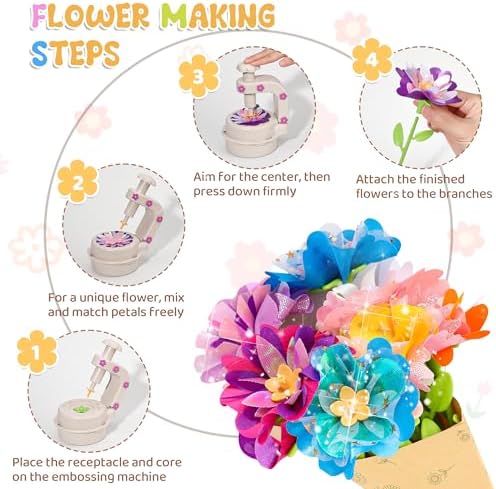 Fabric Flower Bouquets Toys,DIY Craft Kits for Kids,Arts and Crafts Toy for 3+ Year Old Girls,Flowers Market Toy,Build Your Flower Bouquet,Educational Preschool Learning Toys for Birthday,Christmas - Image 3