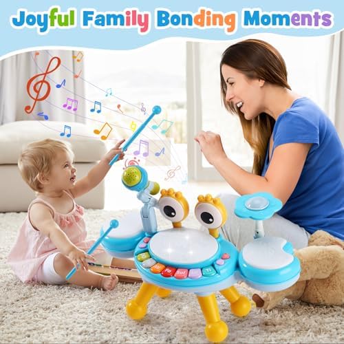 Resosese Toddler Drum Set for 1-3 Year Old, Baby Drum Set for Kids 1 2 3, Montessori Learning Toys with Light-Up Microphone, Birthday Gift for Baby Boys Girls 6 9 12 18 Months - Image 6
