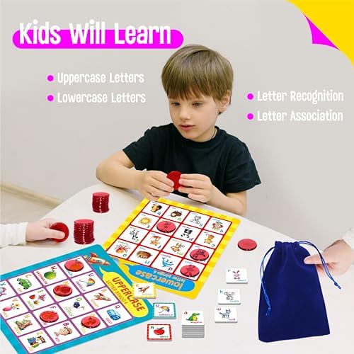 SpriteGru Alphabet Bingo Game, Uppercase/Lowercase/First Words Bingo Educational ABC Letter Learning Board Game for Kindergarten and Preschool Kids Aged 4+, Perfect for Classroom & At Home - Image 5