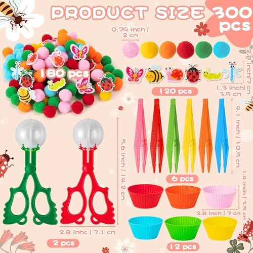 EZdhuawuse Summer Insects Sensory Bin Fillers - 321P Summer Bee Fine Motor Toys Counting Sorting for Easter Gift, Counting Toy with Felt Butterfly Pom Pom Cup Clip for Preschool Education Activities - Image 2