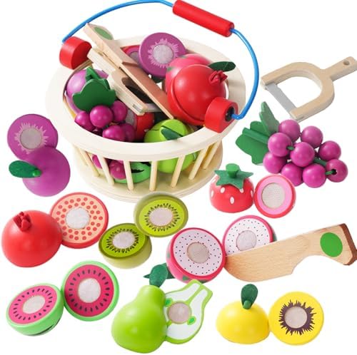 Wooden Cutting Fruit Play Set for Kids,Pretend Play Food Toy by LearnfromPlay