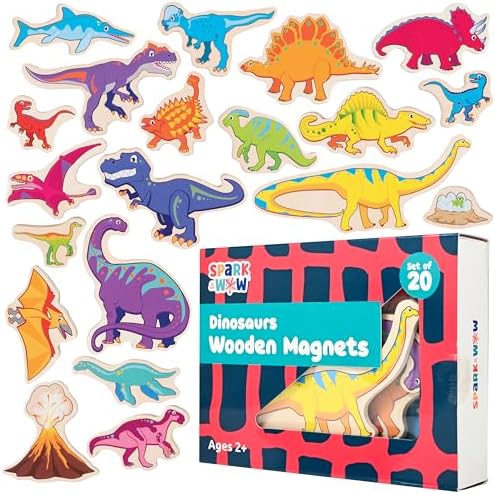 Spark & Wow Wooden Magnets, Dinosaurs, Magnets for Kids Ages 2+ by SparkWow