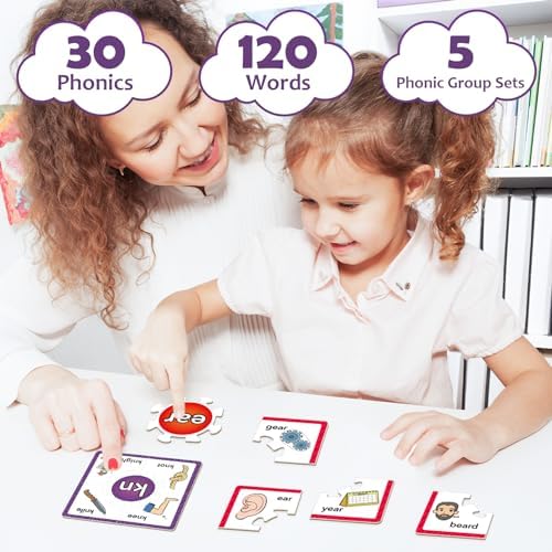 Torlam Phonics Puzzle, Rhyming Games Phonics Games Flash Cards for Kids Toddler, Learn to Read Spelling Reading Sight Words, Trigraphs Site Words for Preschool Kindergarten Homeschool Supplies - Image 3