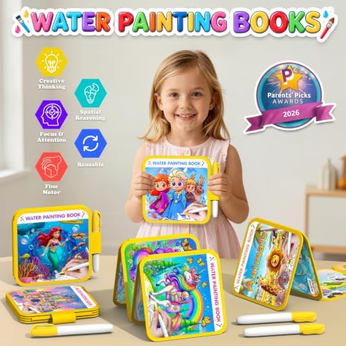 ZHOC Reusable Water Painting Books for Kids – 3 Pack Magic Water Reveal Coloring Books with Water Pens (Ice World, Castle & Animals) No-Mess Coloring Book Fun Travel Activity for Ages 3–8 - Image 3