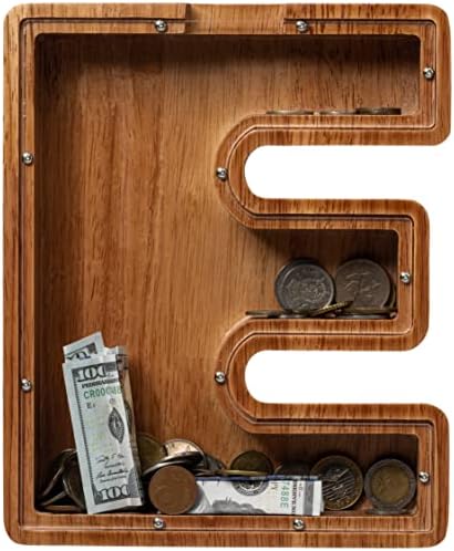 ladenk 12 Inch Extra Large Wooden Kids Letter Piggy Bank - Piggy Bank for Boys Girls - Initial E Bank - Alphabet Money Bank for Birthday by Ladenk