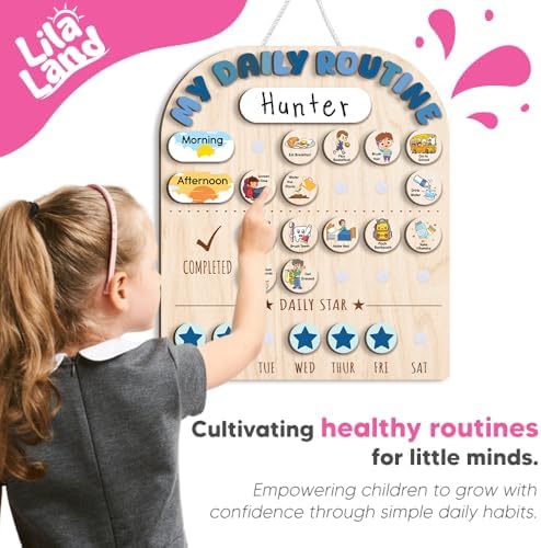 Wooden Chore Chart for Kids, Wooden Daily Routine Chart for Kids, Visual Schedule for Kids, Chore Reward Chart, Bedtime Morning Routine Chart for Toddlers - Image 5