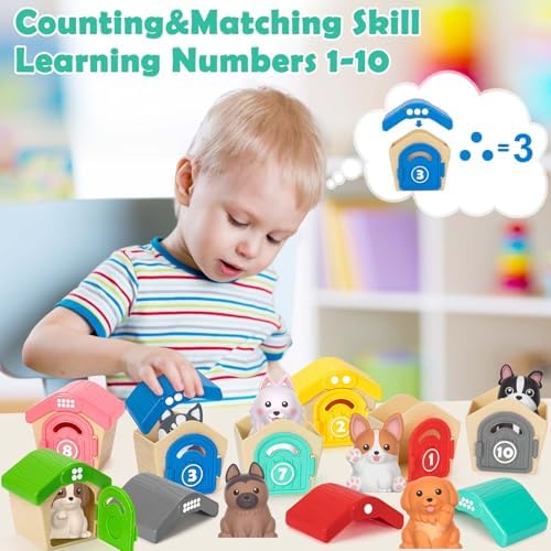 Aigybobo Learning Toys for Toddlers 1 2 3 Year Old, 20 Pcs Pet Dog Toys for Kids, Animal Counting Matching Sorting Fine Motor Educational Playset, Puppy Gifts for Baby Boys Girls Age 12-18 Months - Image 6