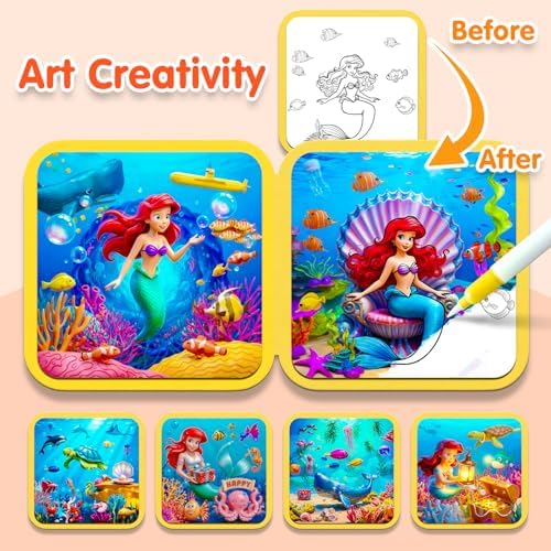 ZHOC Reusable Water Painting Books for Kids – Magic Water Reveal Coloring Books with Water Pens (Mermaid) No-Mess Coloring Book Fun Travel Activity for Ages 3 4 5 6 7 8 - Image 6