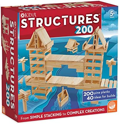 KEVA Structures 200 Wood Building Planks Set - Building Toy Includes 200 Wooden Blocks and Idea Book - Ages 5 and Up by MindWare