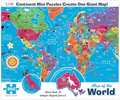 Re-marks Map of the World Deluxe Jigsaw Puzzle with Whimsy Pieces by Re-marks