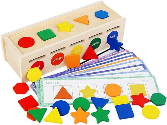Practical Life Piggy Bank/Math/Sensorial Color & Shape Sorting Box Posting/Dropping/Push/Pull, Montessori Primary Educational Learning Toy Card Patterns Matching Kids 2-6 Years by EduLandMontessori