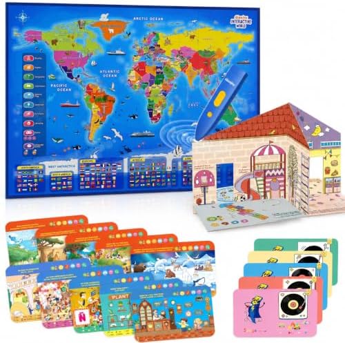 Interactive World Map & Search and Find Activity Books with Talking Pen by Qiaojoy