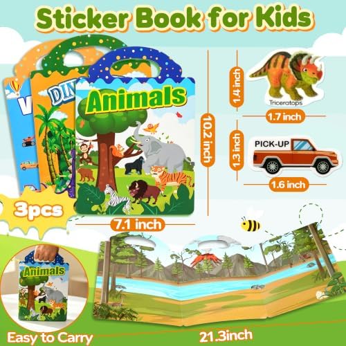 3PC Reusable Sticker Book for Toddler 3-5 Year Old, Travel Activity for Kid - Image 2