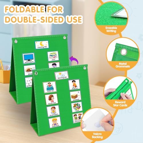 ALSLEA Visual Schedule for Kids with Autism Chore Chart for Kids Daily Routine Chart Autism Learning Materials Toddler Planning Board Visual Schedule for Classroom, Home with 124 Cards (Green) - Image 4