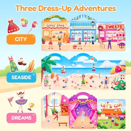 JoyCat Reusable Dress Up Sticker Books, 3-Pack, City Seaside Dreams - Image 2