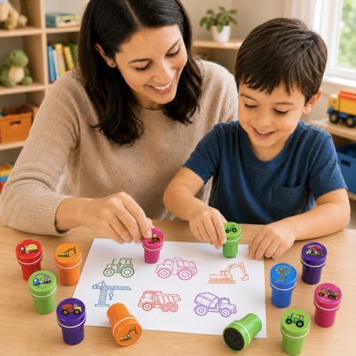 Cinrobiye 24 Pcs Construction Vehicle Stampers Party Favor Set, Cute Building Truck Stamps for Kids Birthday Party, Classroom Rewards, Carnival Prizes, Goody Bag Fillers, Themed Party Supplies - Image 7