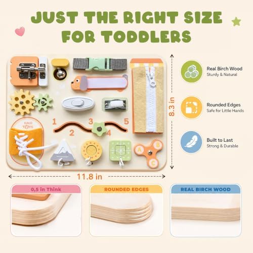 Montessori Busy Board for Toddlers, Wooden Sensory Toys, Preschool Learning Activities for Fine Motor Skills Travel Toy, Basic Life Skills Educational Gifts for 1 2 3 Years Old Kids Boys Girls (Green) - Image 5