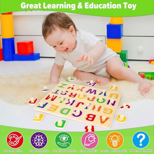 Jumlys Montessori Toys for Toddlers 1, 2, 3 Year Old, Wooden Alphabet Puzzles for Kids 1-3, Early Learning & Educational ABC Puzzle Toys, Perfect Christmas Birthday Gifts for Boys & Girls Age 1-3 - Image 6