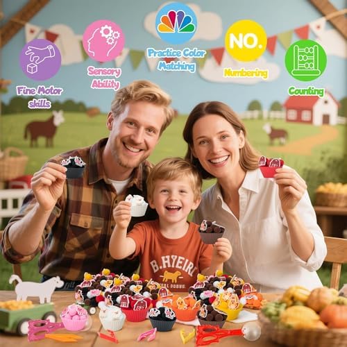 EZdhuawuse Farm Animals Sensory Bin Fillers - 301Pcs Summer Fine Motor Toys Sorting Stacking Toys for Kids, Felt Pig Horse Sheep Pom Poms Cup Clip for Preschool Education Early Development Activities - Image 6