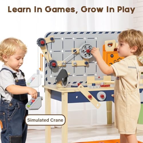 BIERUM Kids Tool Bench, Wooden Work Bench for Toddlers with Electric Drill - Image 4
