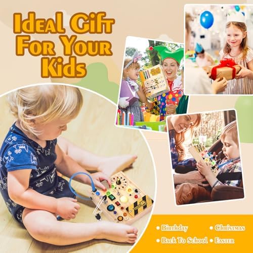 Hoarosall Montessori Toys Clock Wooden Busy Board with 11 LED Light switches, Tooddler Sensory Travel Toys for 1+ Year Old Baby and Toddler - Image 6