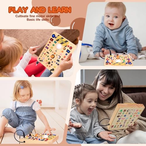 Busy Board with 19 LED Light Switches, Montessori Toys for 1 2 3 Years Old, Wooden Sensory Board, Toddlers Activity Travel Toys for 1 2 3 Year Old Boy & Girl Birthday Gift (Big) - Image 6