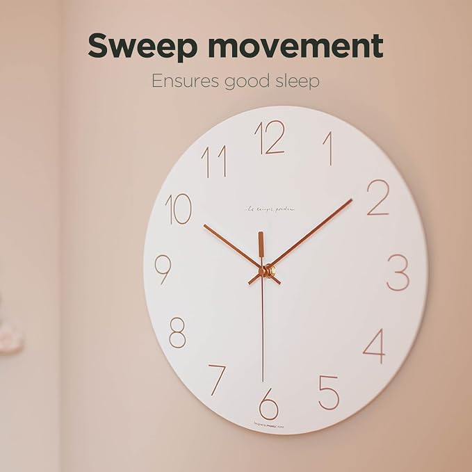 mooas Flatwood Wall Clock (Rose Gold),12" Non-Ticking Sweep Movement - Image 2
