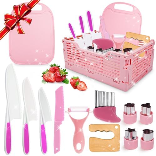 Kids Kitchen Knife Set for Real Cooking & Basket,Montessori Toys for 4 5 6 7 8 9 10 Year Old Girls Birthday Gifts, Knife Set, Kitchen Tools by Unknown
