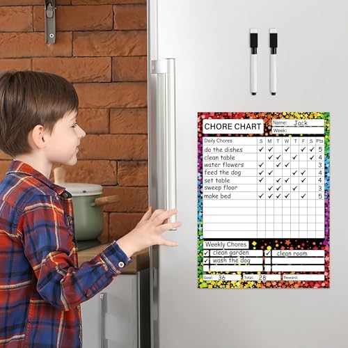 2 Pack Magnetic Chore Chart for Kids 12" x 9" Confetti Dry Erase Reward Chore Charts Weekly Behavior Responsibility Chores Board for Teens Adults Fridge Family Task Organization Home Rewards - Image 4