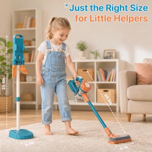 3-in-1 Kids Vacuum that Really Works - Toddler Vacuum Cleaner with Real Suction, Pretend Play Housekeeping & Cleaning Toy Set for Kids Ages 3+ (Blue) - Image 7